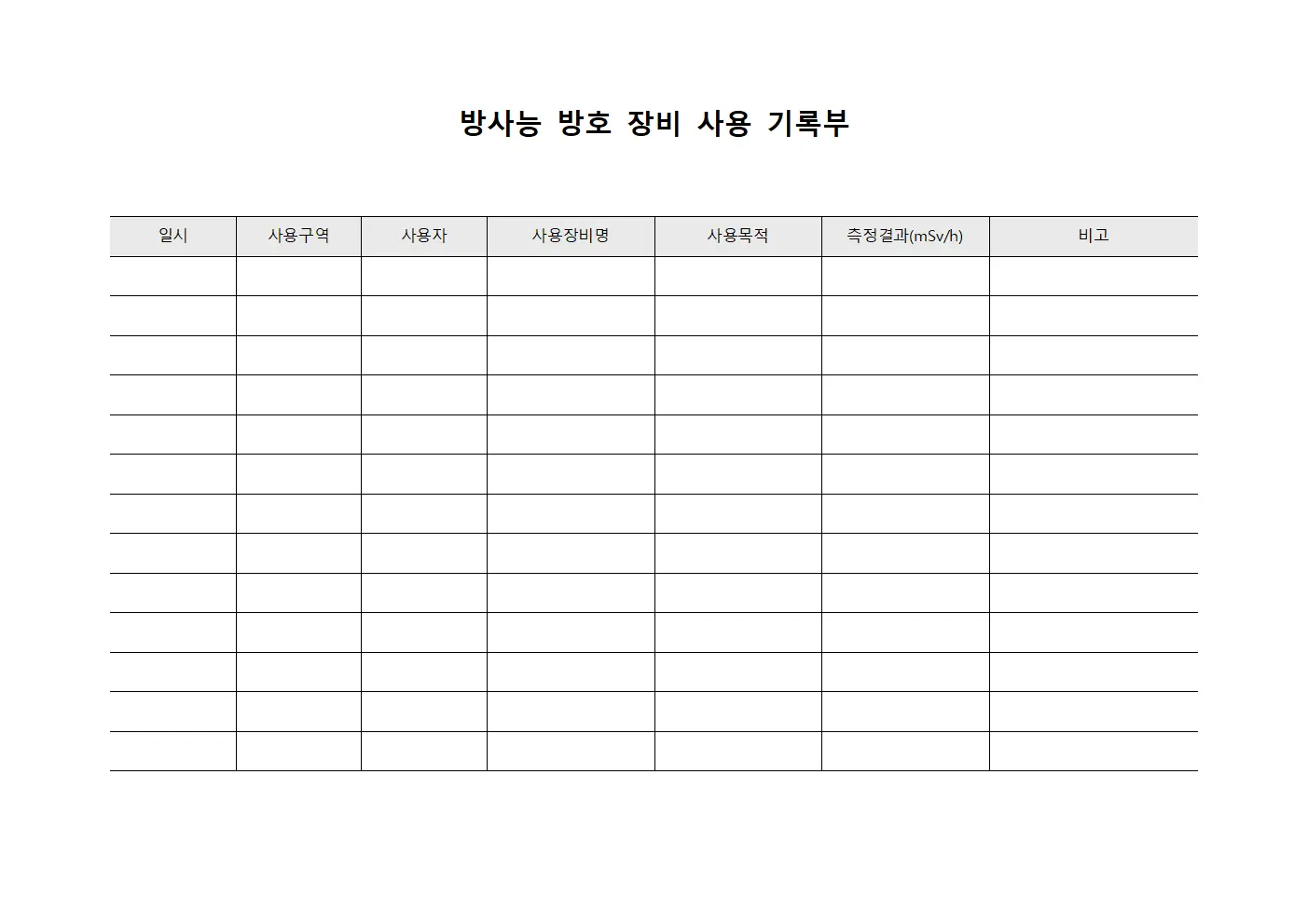 방사능 방호 장비 사용 기록부