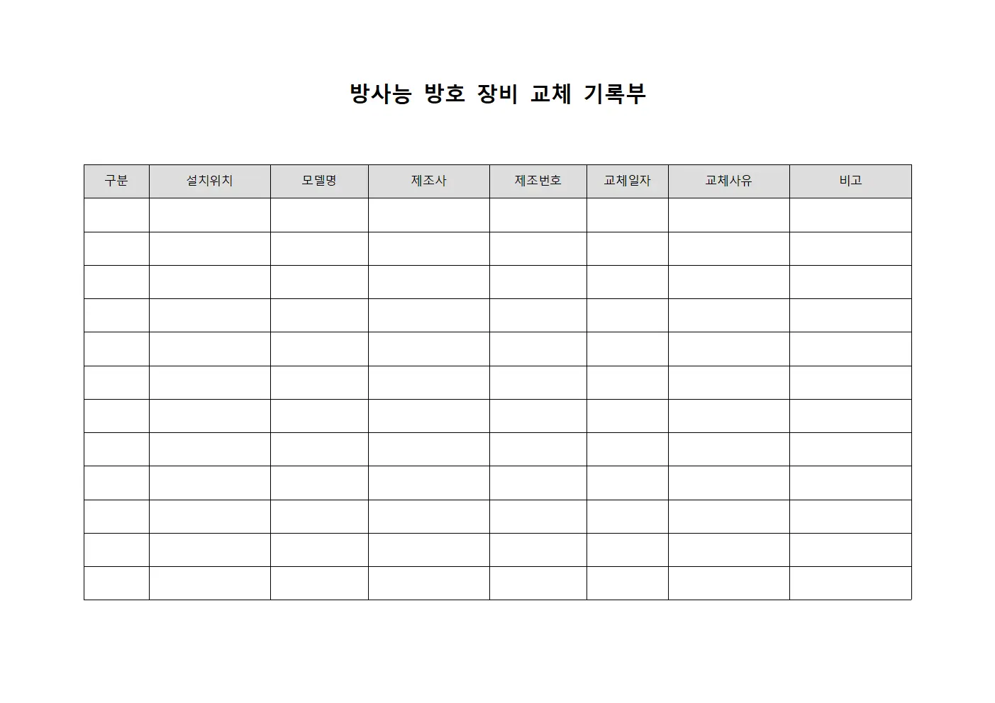 방사능 방호 장비 교체 기록부