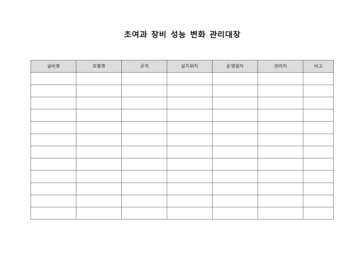 초여과 장비 성능 변화 관리대장