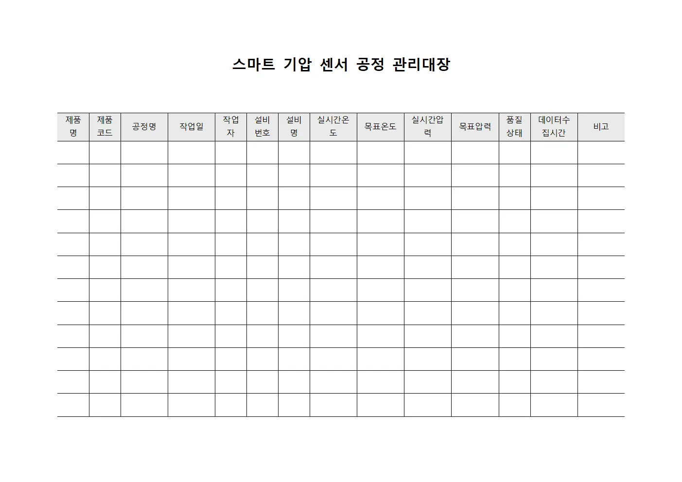 스마트 기압 센서 공정 관리대장