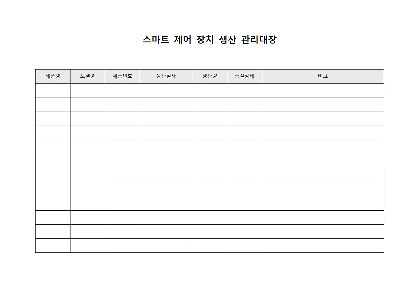 스마트 제어 장치 생산 관리대장