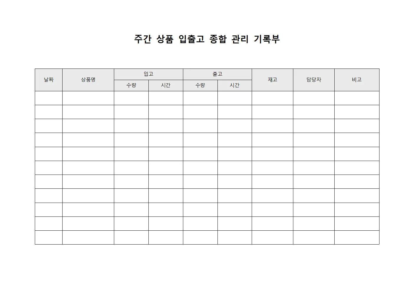 주간 상품 입출고 종합 관리 기록부