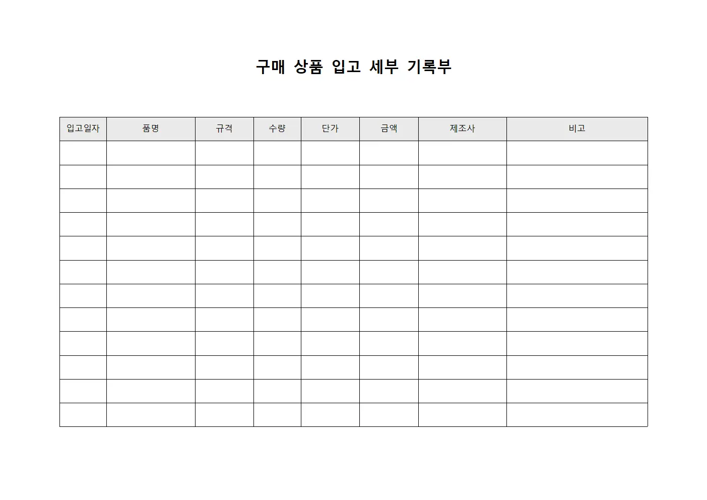 구매 상품 입고 세부 기록부