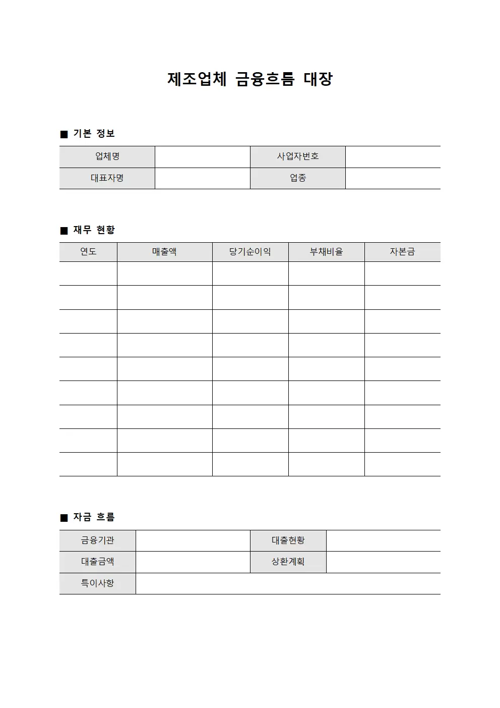 제조업체 금융흐름 대장