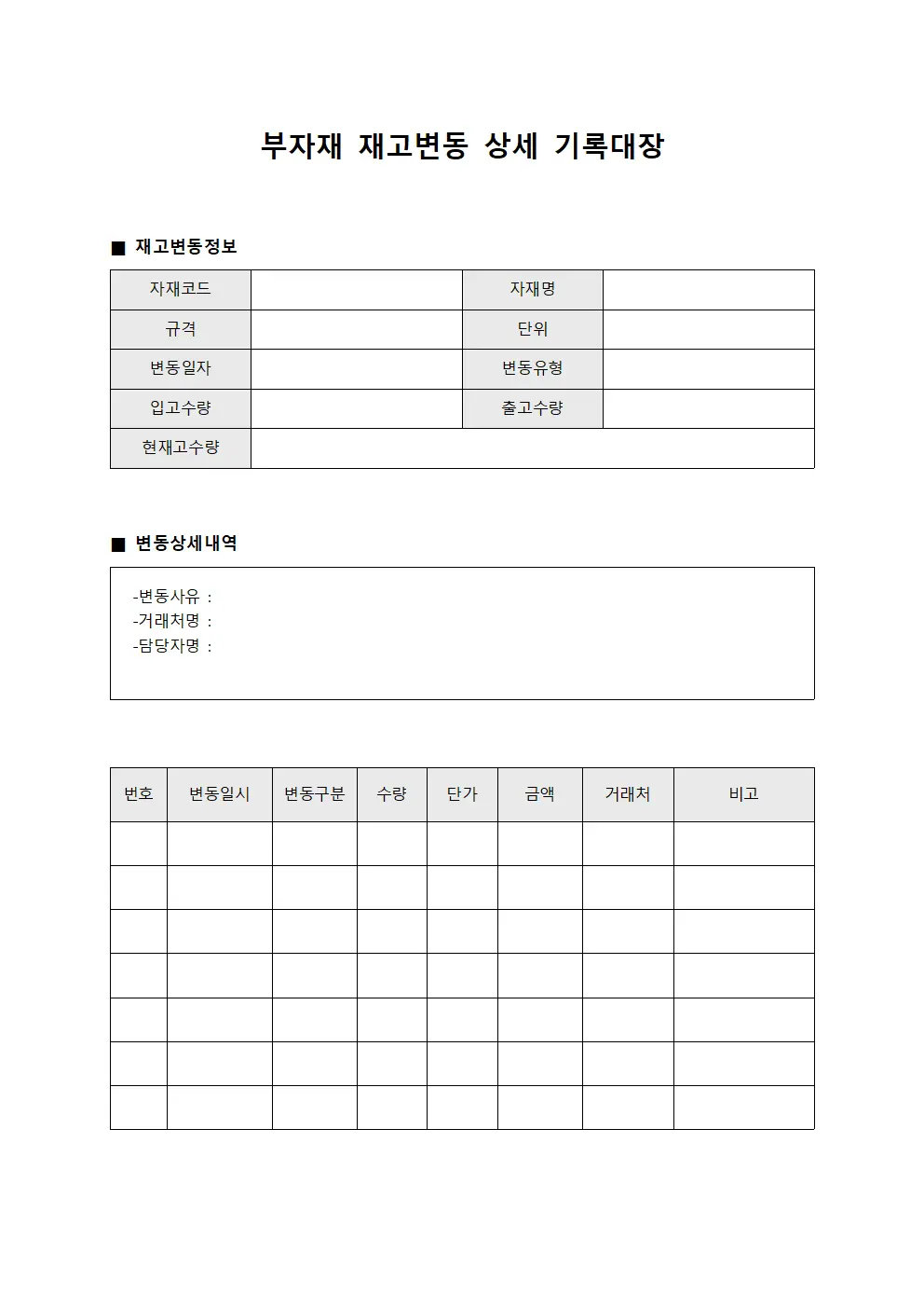 부자재 재고변동 상세 기록대장