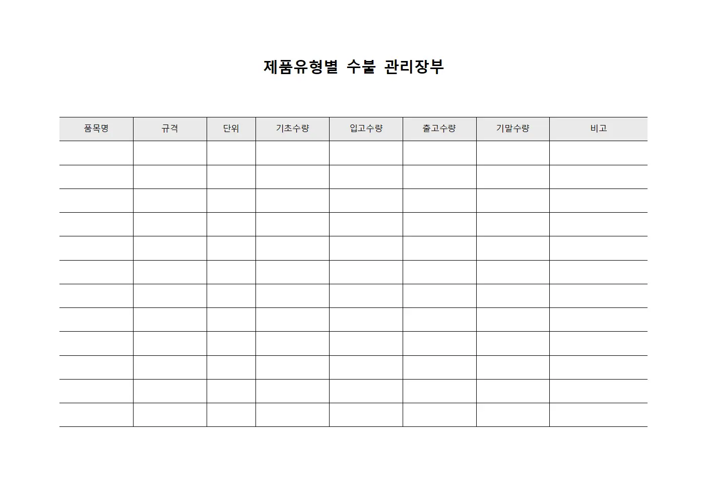 제품유형별 수불 관리장부