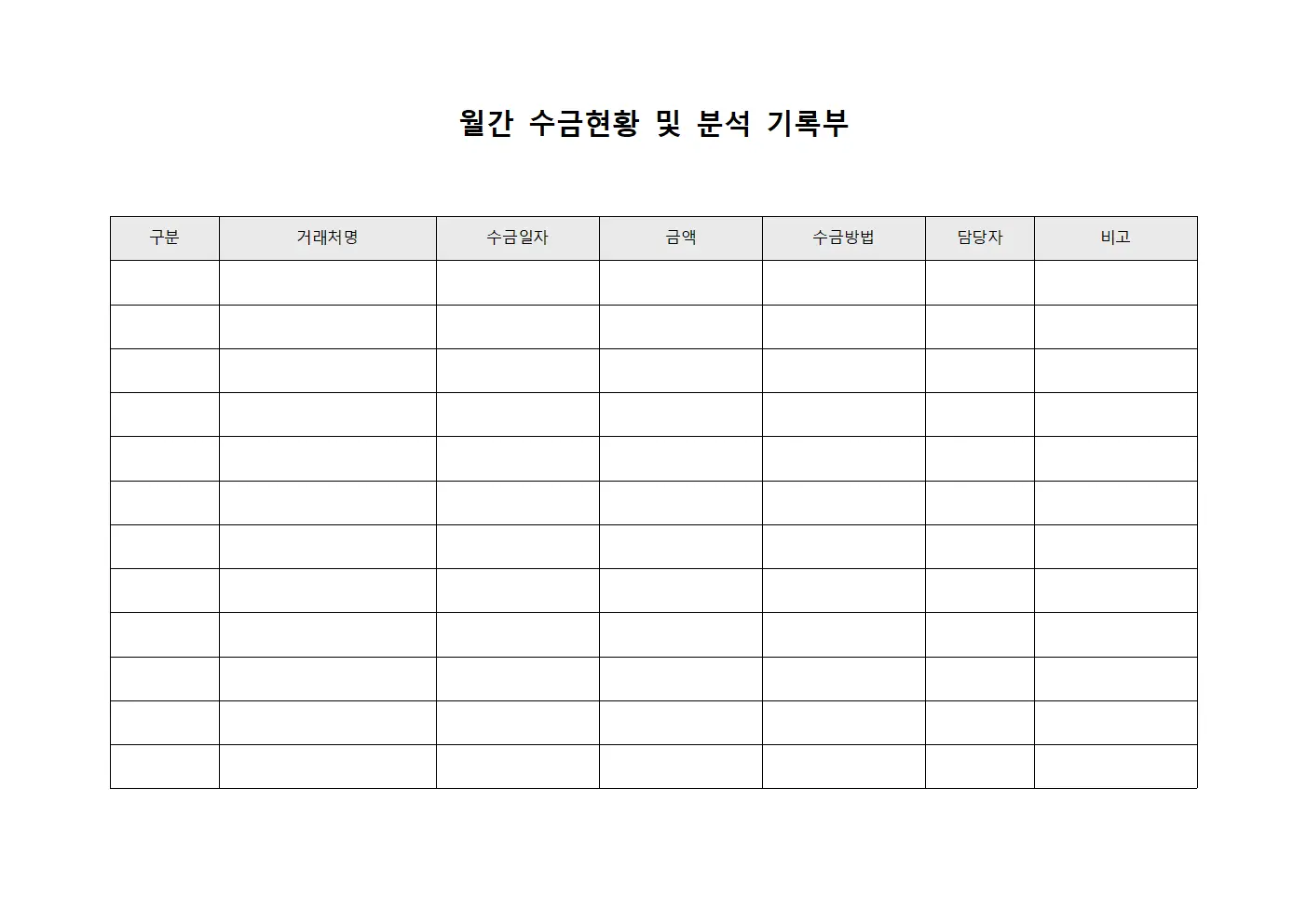 월간 수금현황 및 분석 기록부 파일서식