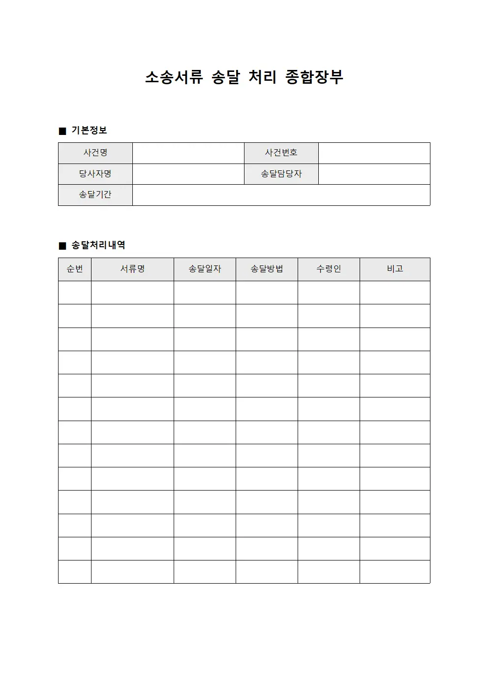 소송서류 송달 처리 종합장부