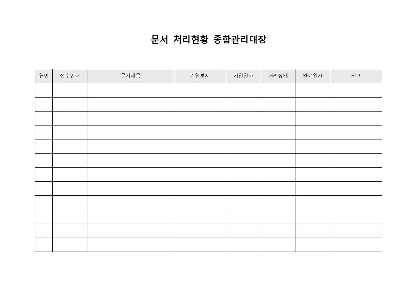 문서 처리현황 종합관리대장