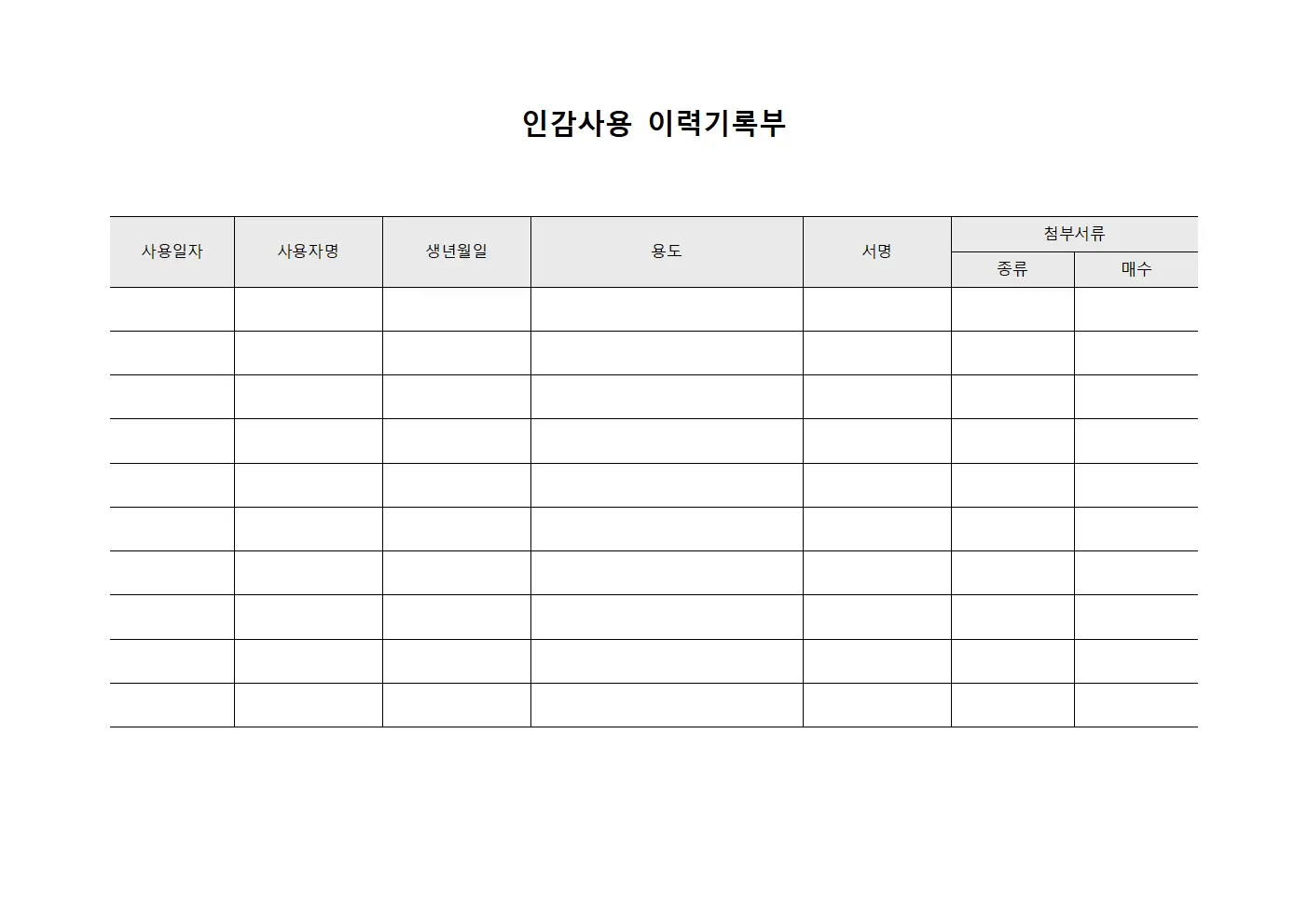 인감사용 이력기록부