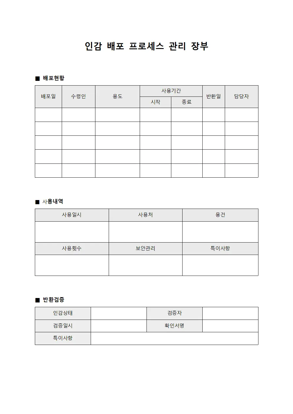 인감 배포 프로세스 관리 장부