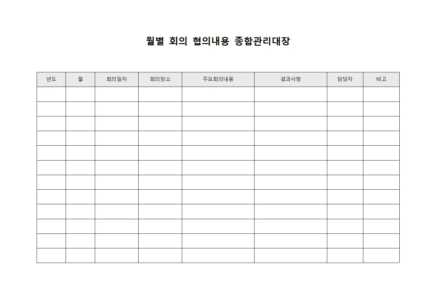 월별 회의 협의내용 종합관리대장 템플릿