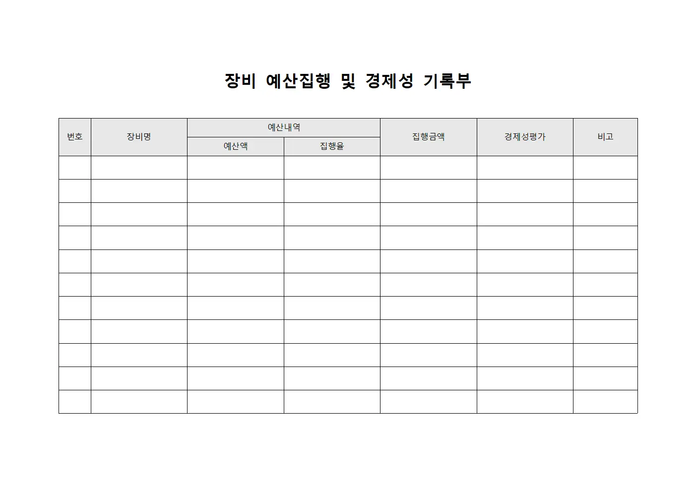 장비 예산집행 및 경제성 기록부
