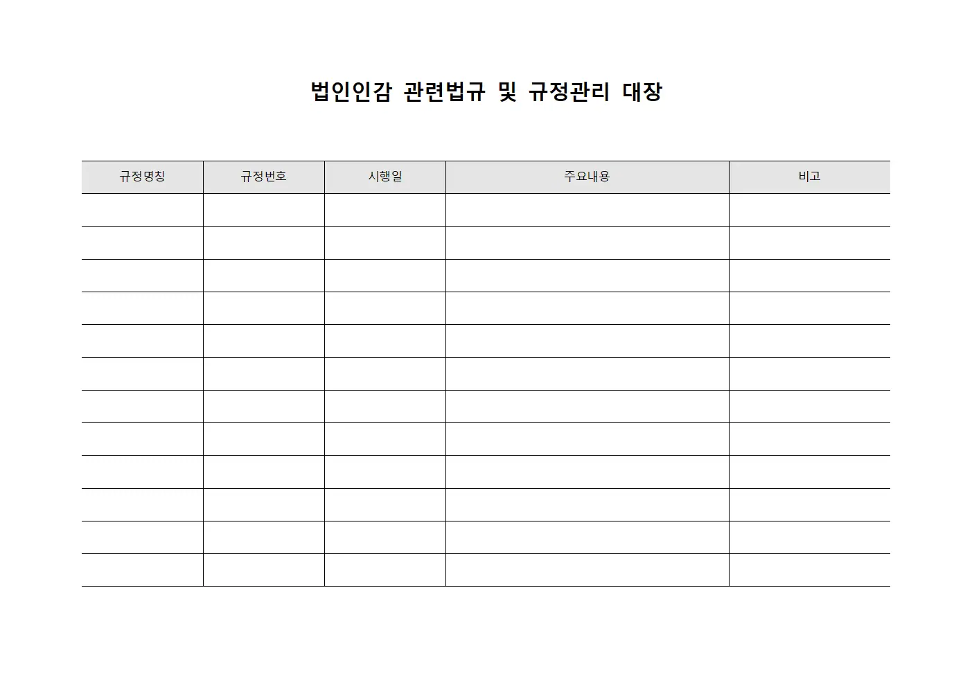 법인인감 관련법규 및 규정관리 대장