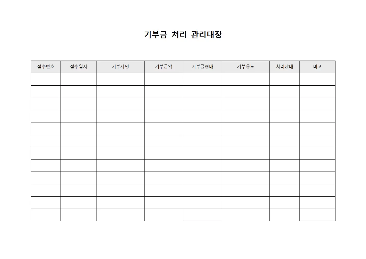 기부금 처리 관리대장