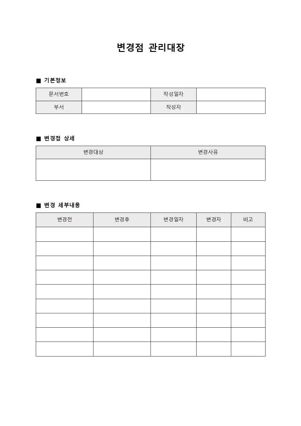 감사지적조치 변경점관리대장