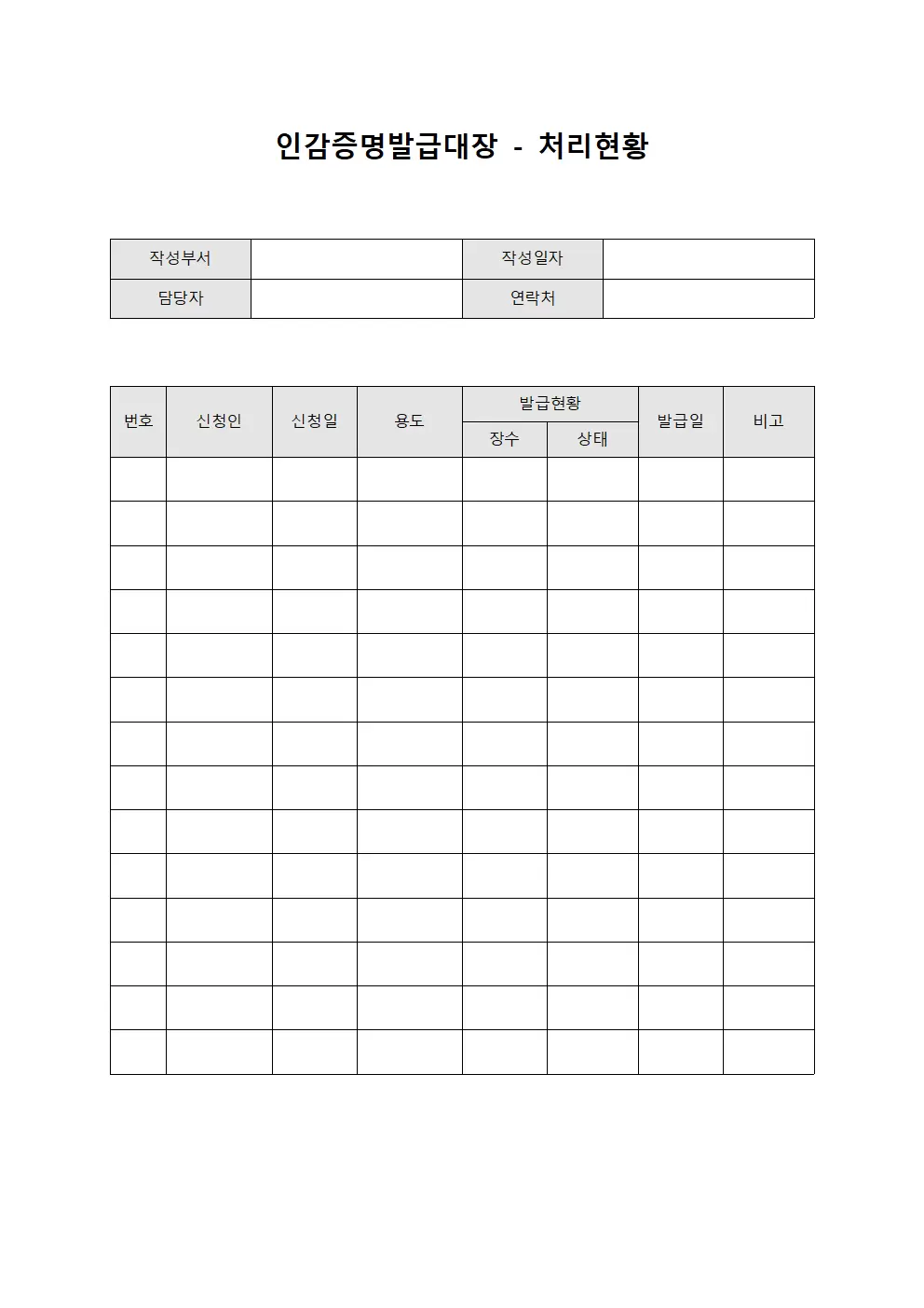 인감증명발급대장 - 처리현황