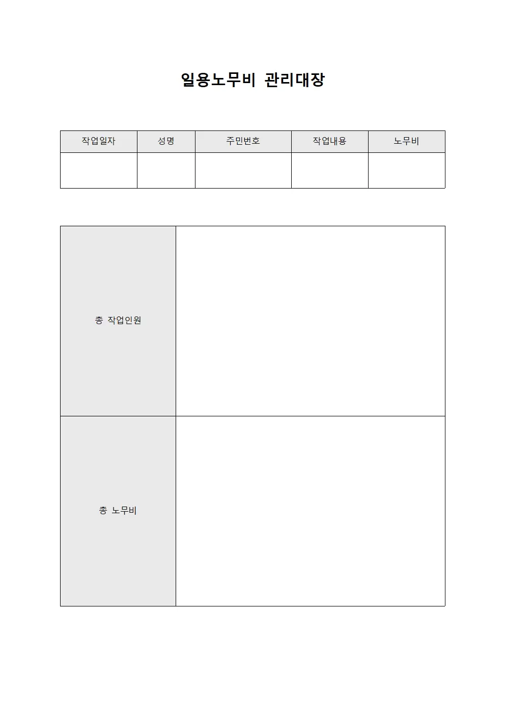 보험료납부현황 일용노무비관리대장