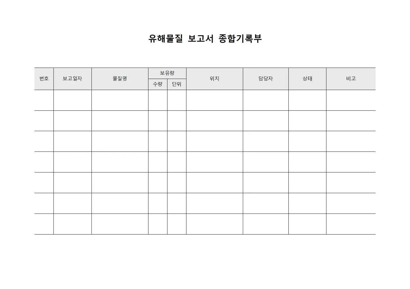 유해물질 보고서 종합기록부