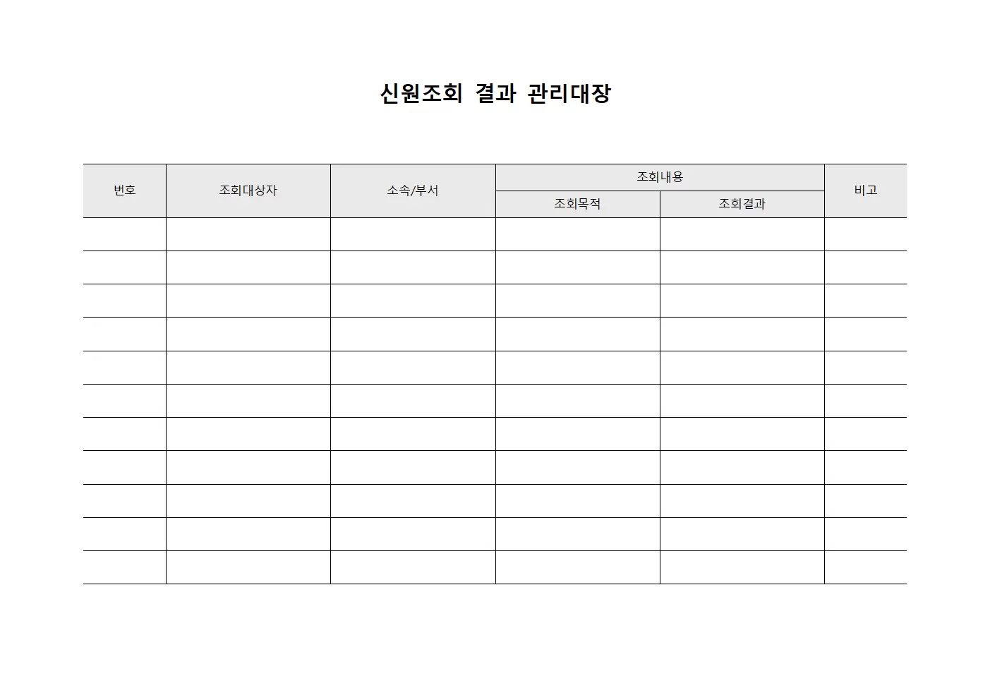 신원조회 결과 관리대장