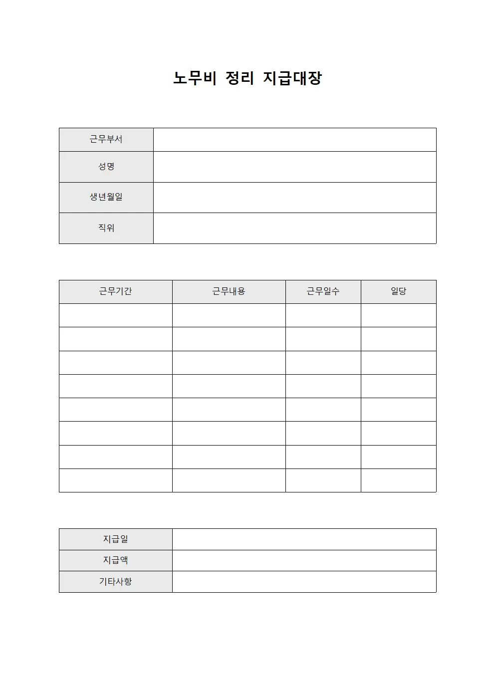 노무비 정리 지급대장