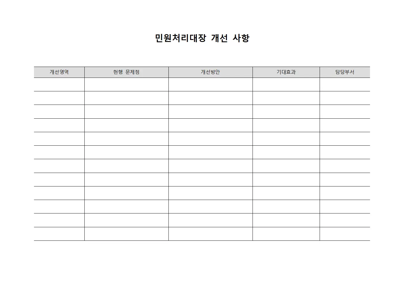 민원처리대장 개선 사항
