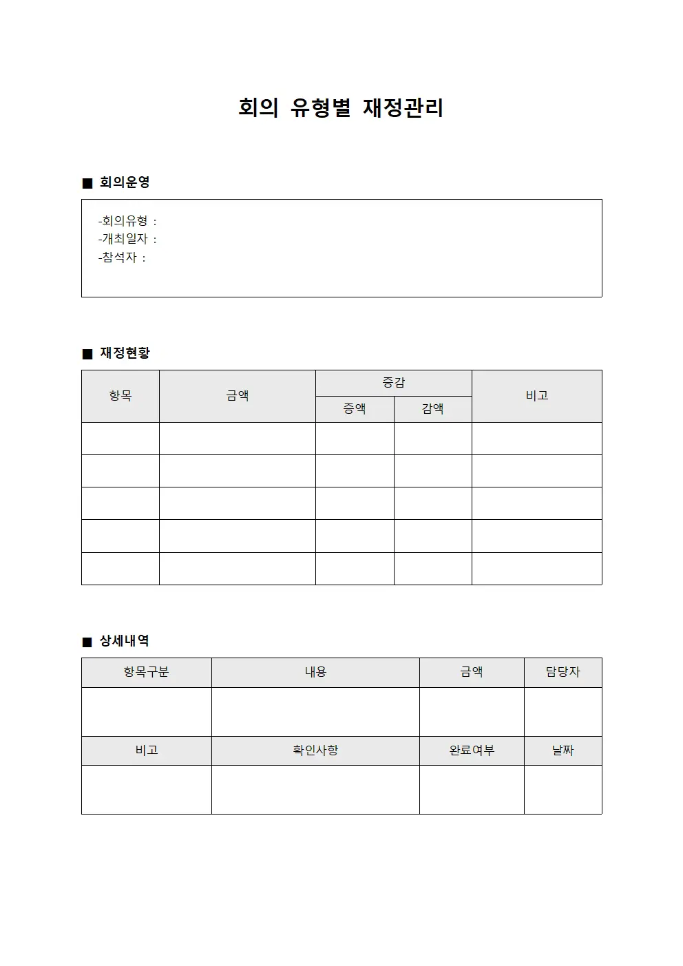 회의 유형별 재정관리