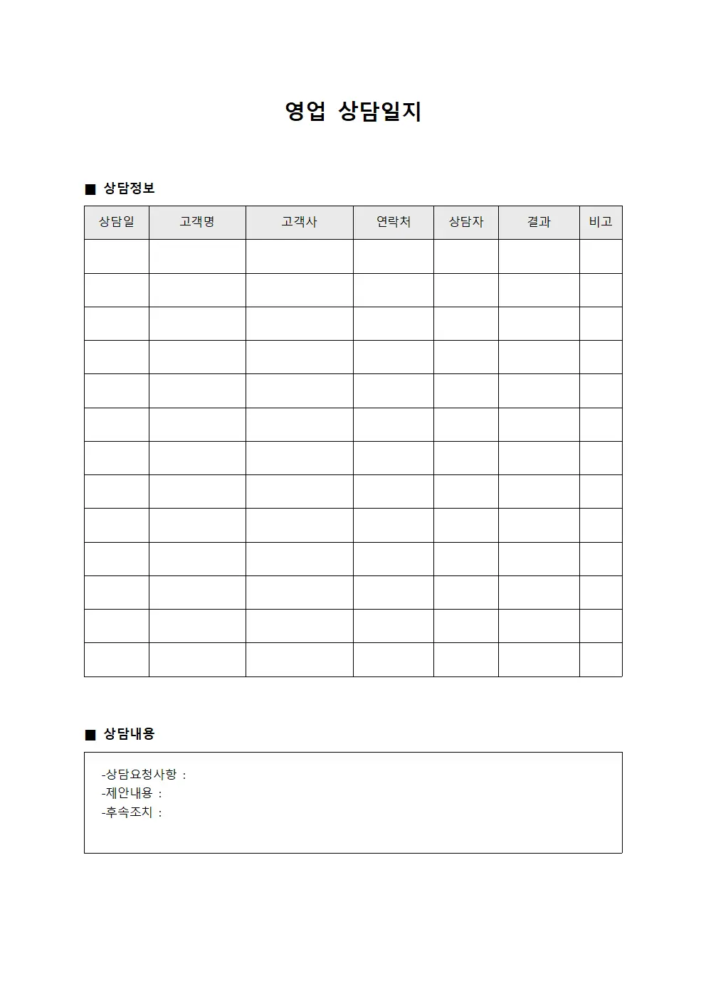 영업상담일지 (클라이언트미팅 대장)