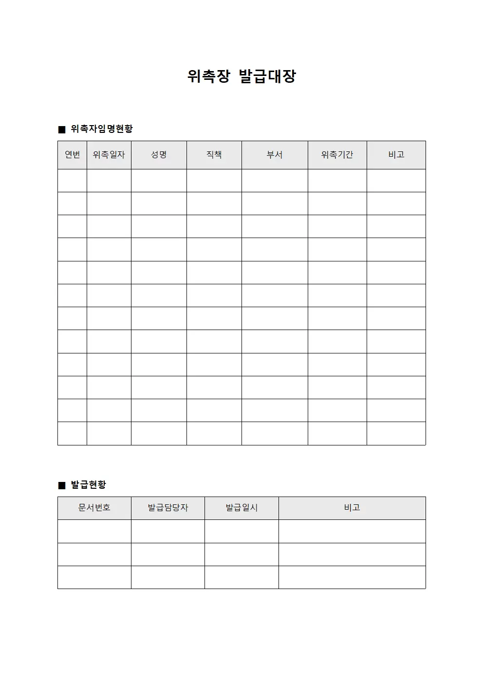 위촉장발급대장 (위촉자임명현황)