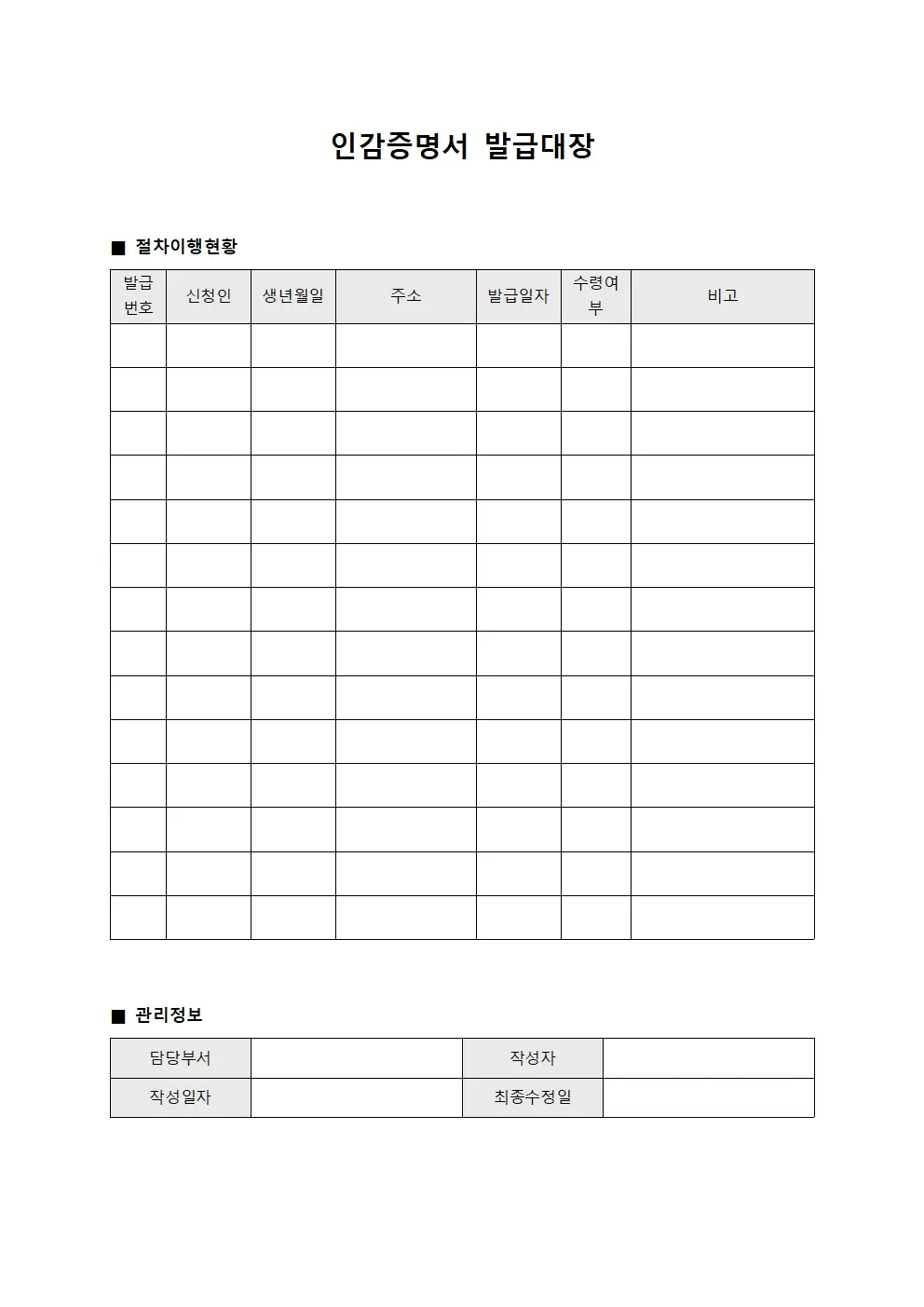 인감증명서발급대장 (절차이행현황)