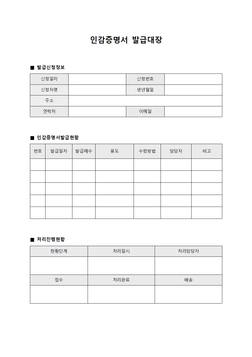 인감증명서발급대장 (처리진행현황)