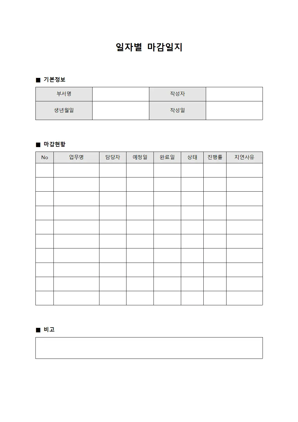 일자별 마감일지