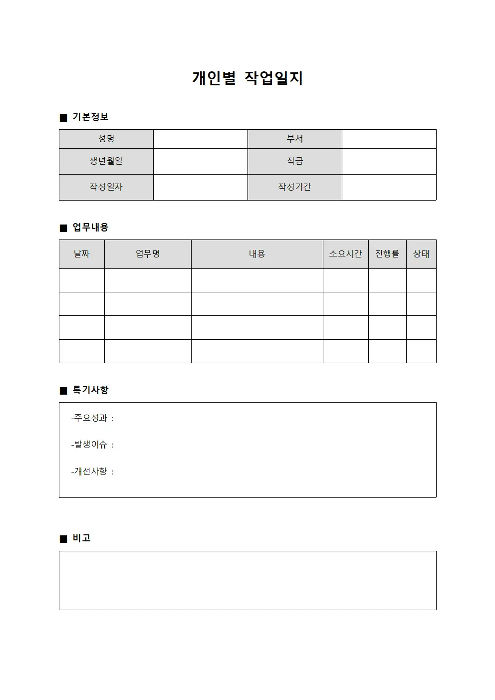 개인별 작업일지