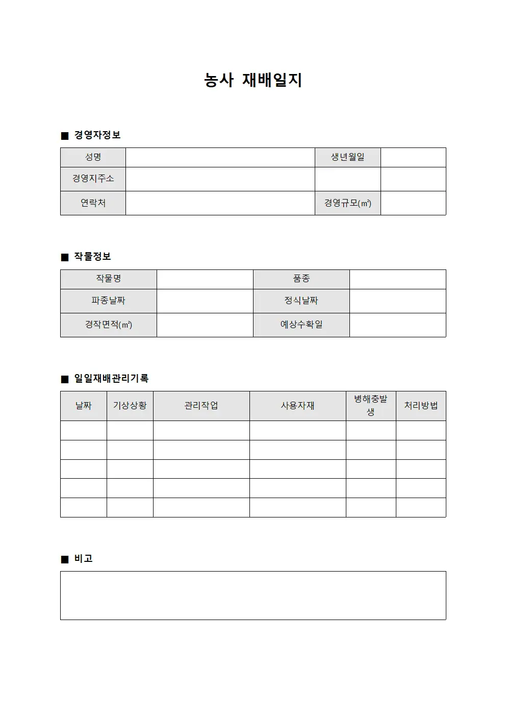 농사 재배일지