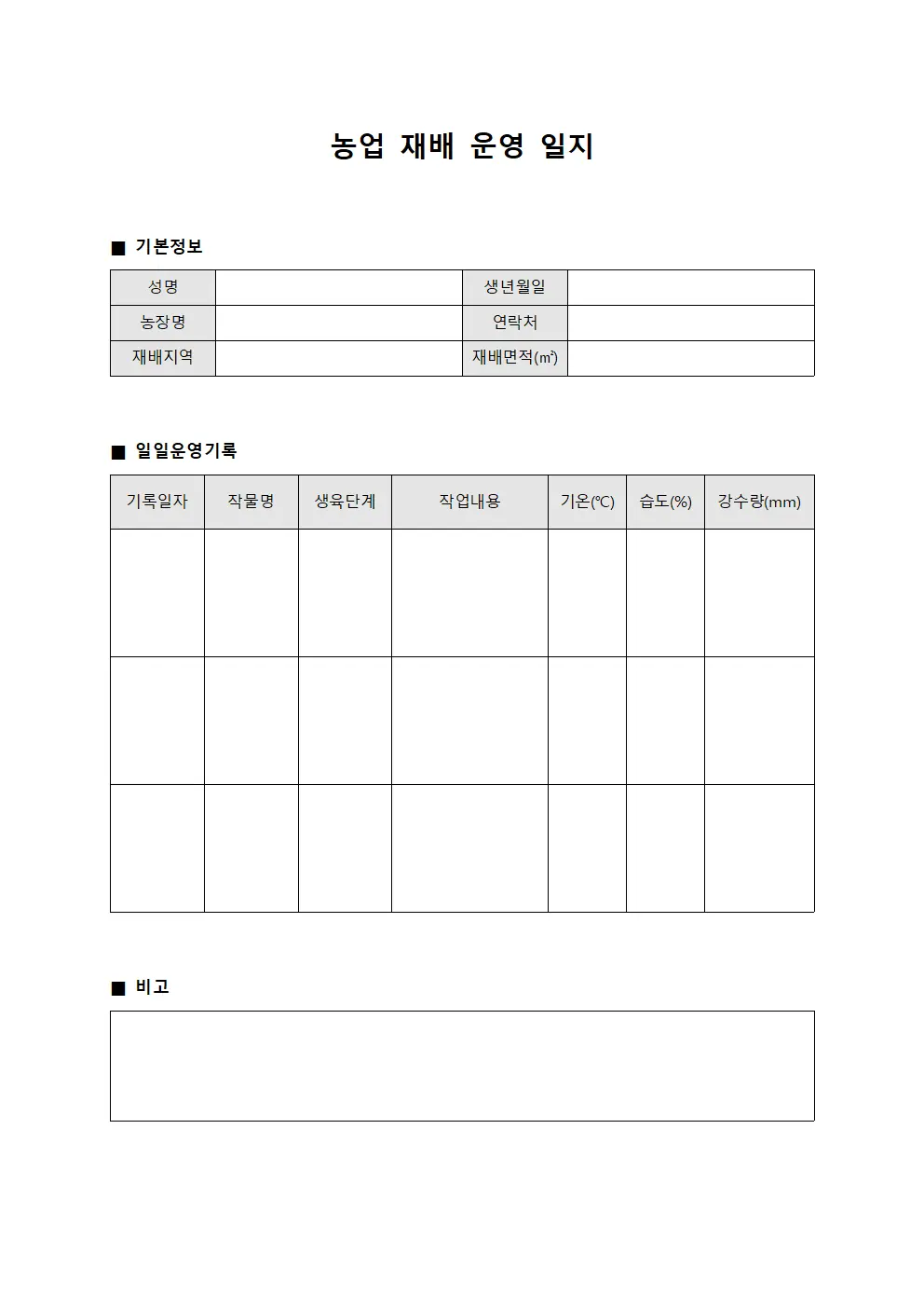 농업 재배 운영 일지