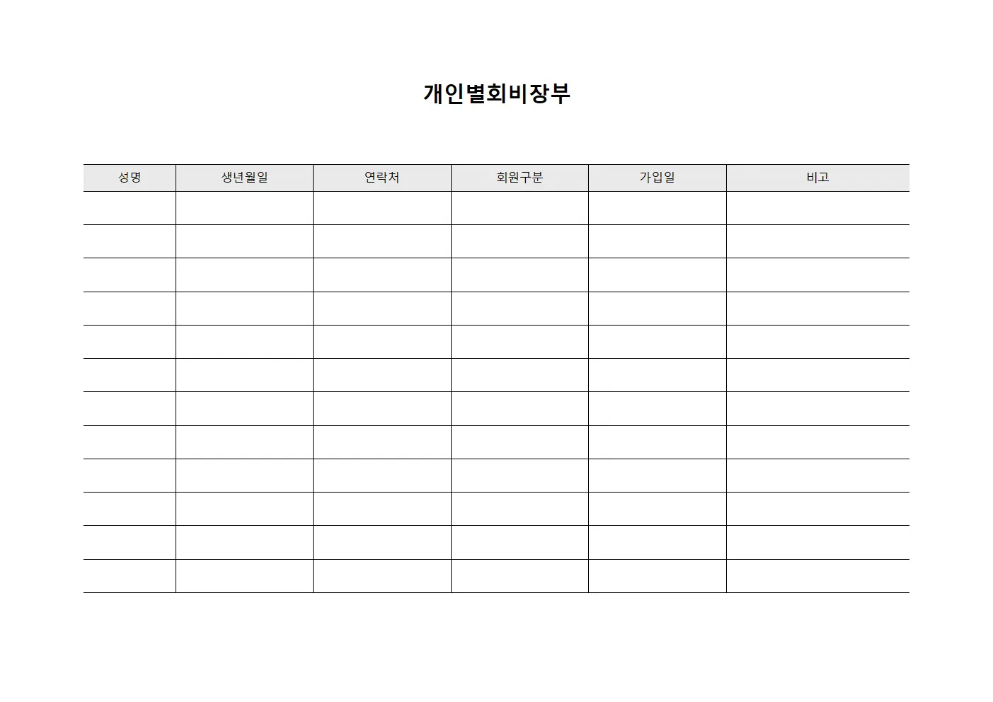 개인별회비장부 서식.양식