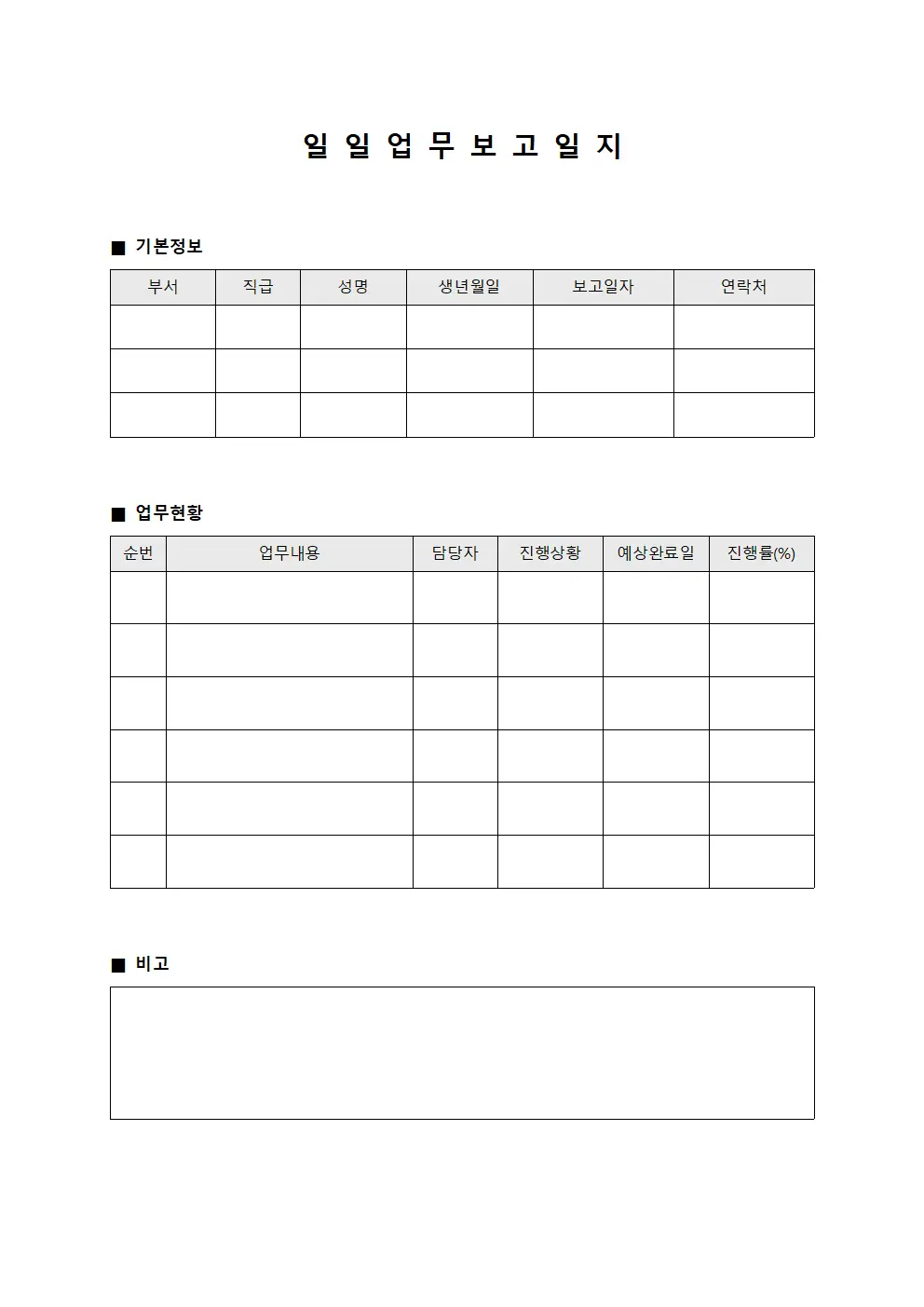 일 일 업 무 보 고 일 지