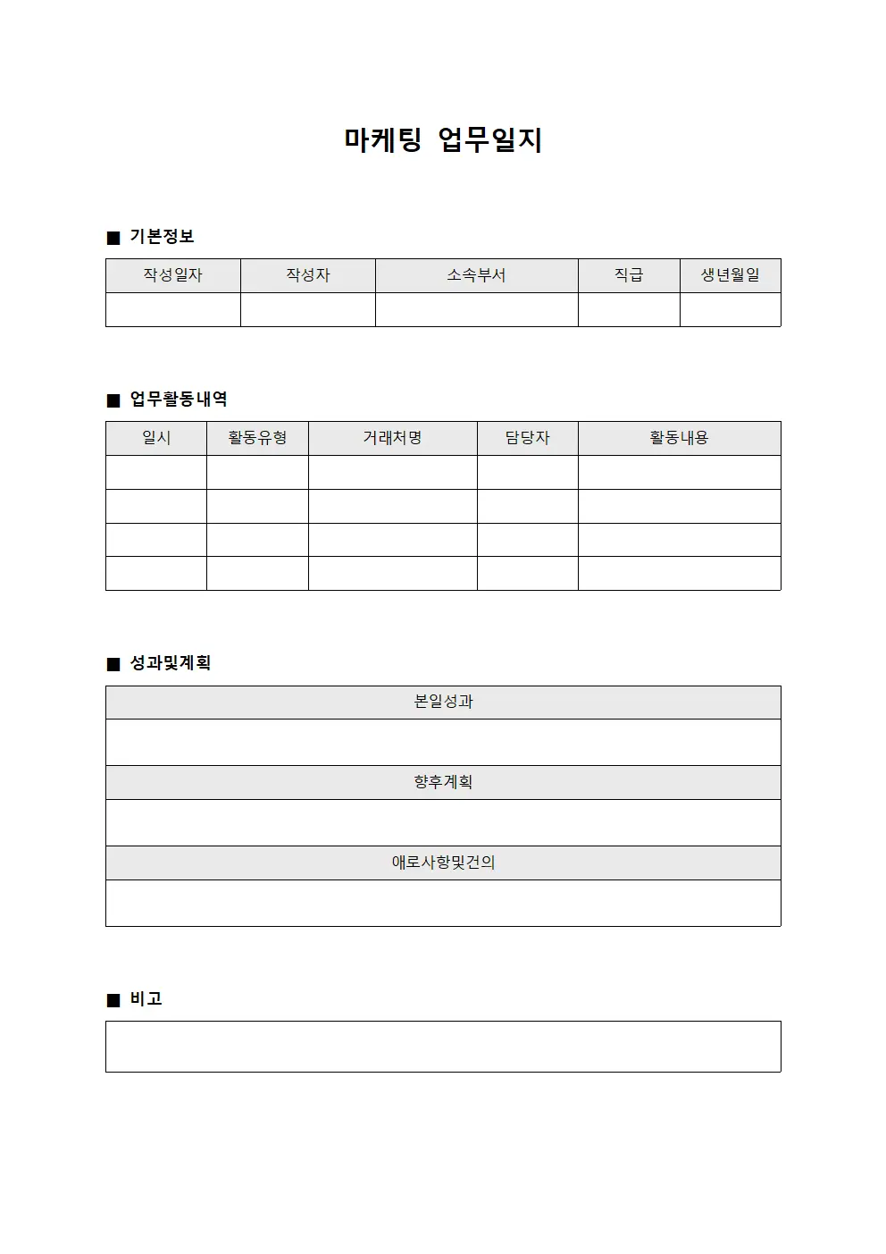마케팅 업무일지