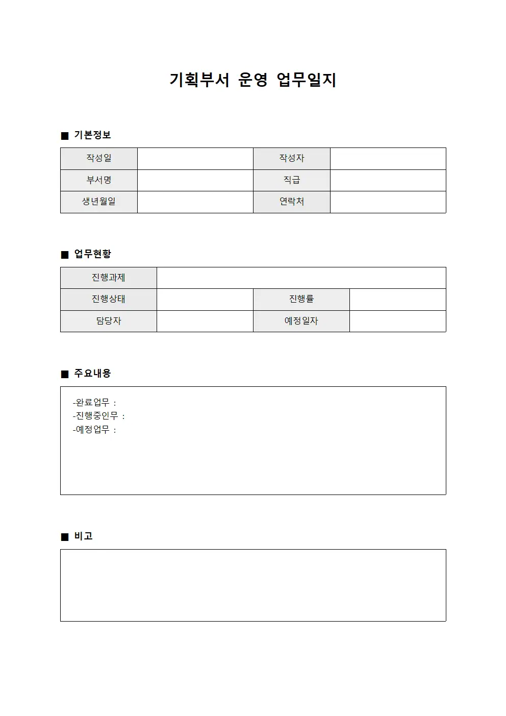 기획부서 운영 업무일지