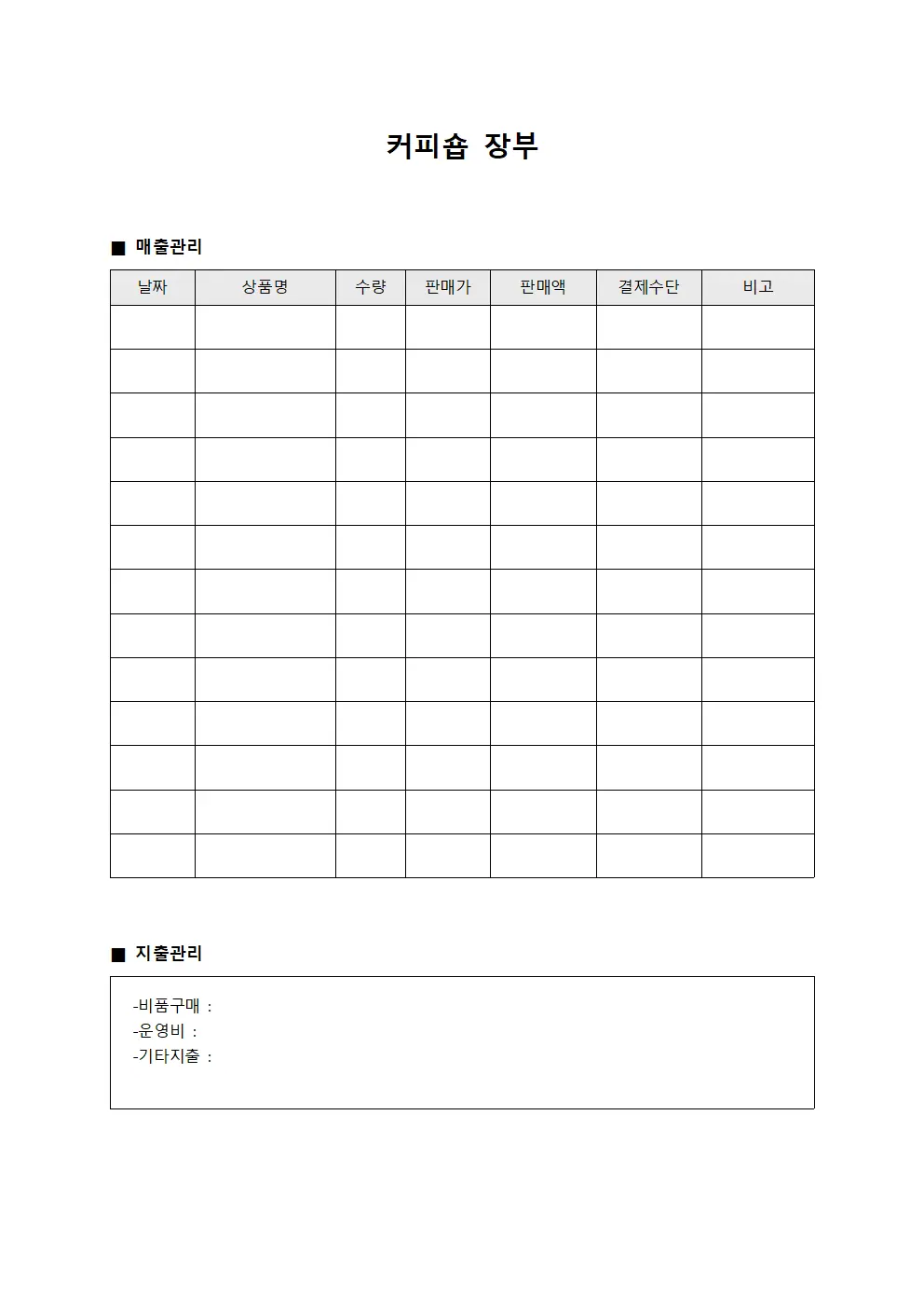 커피숍 장부