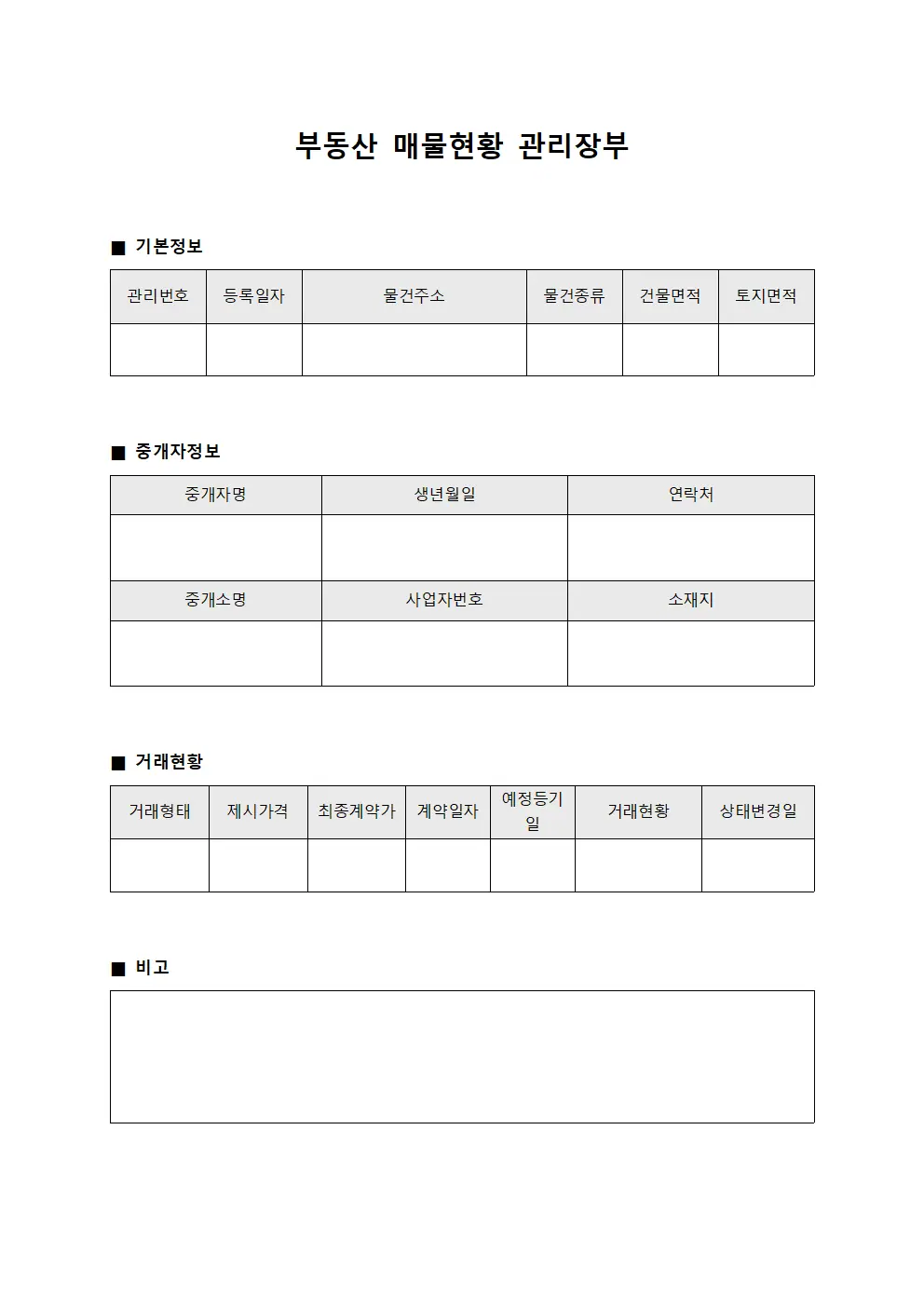 부동산 매물현황 관리장부