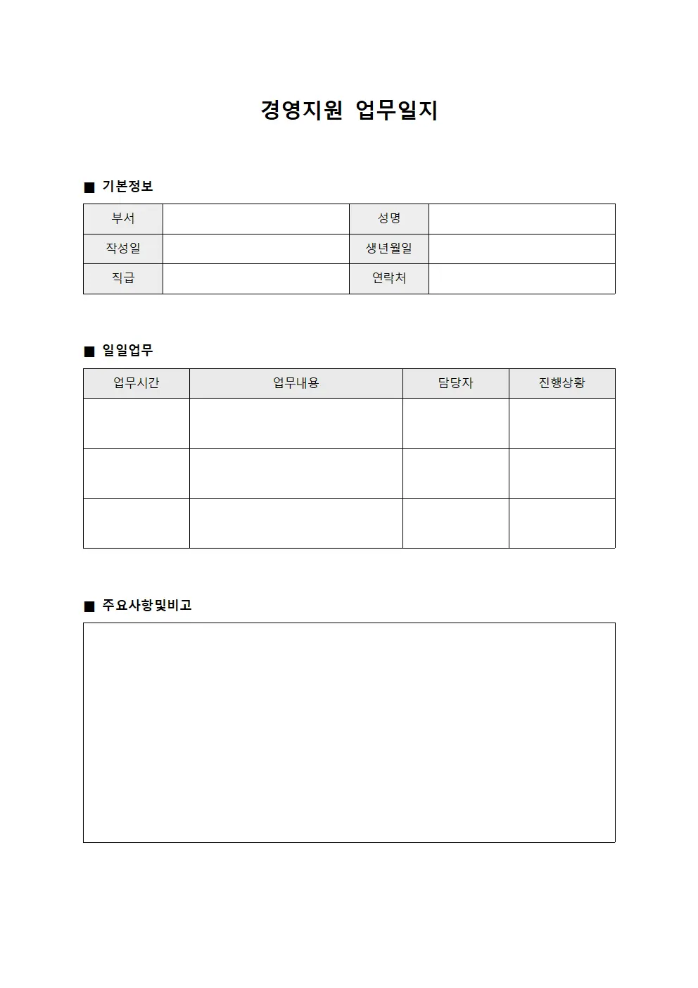 경영지원 업무일지