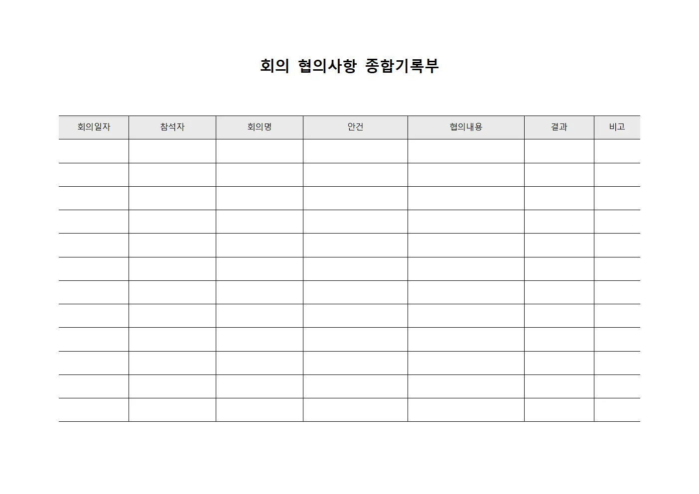 회의 협의사항 종합기록부