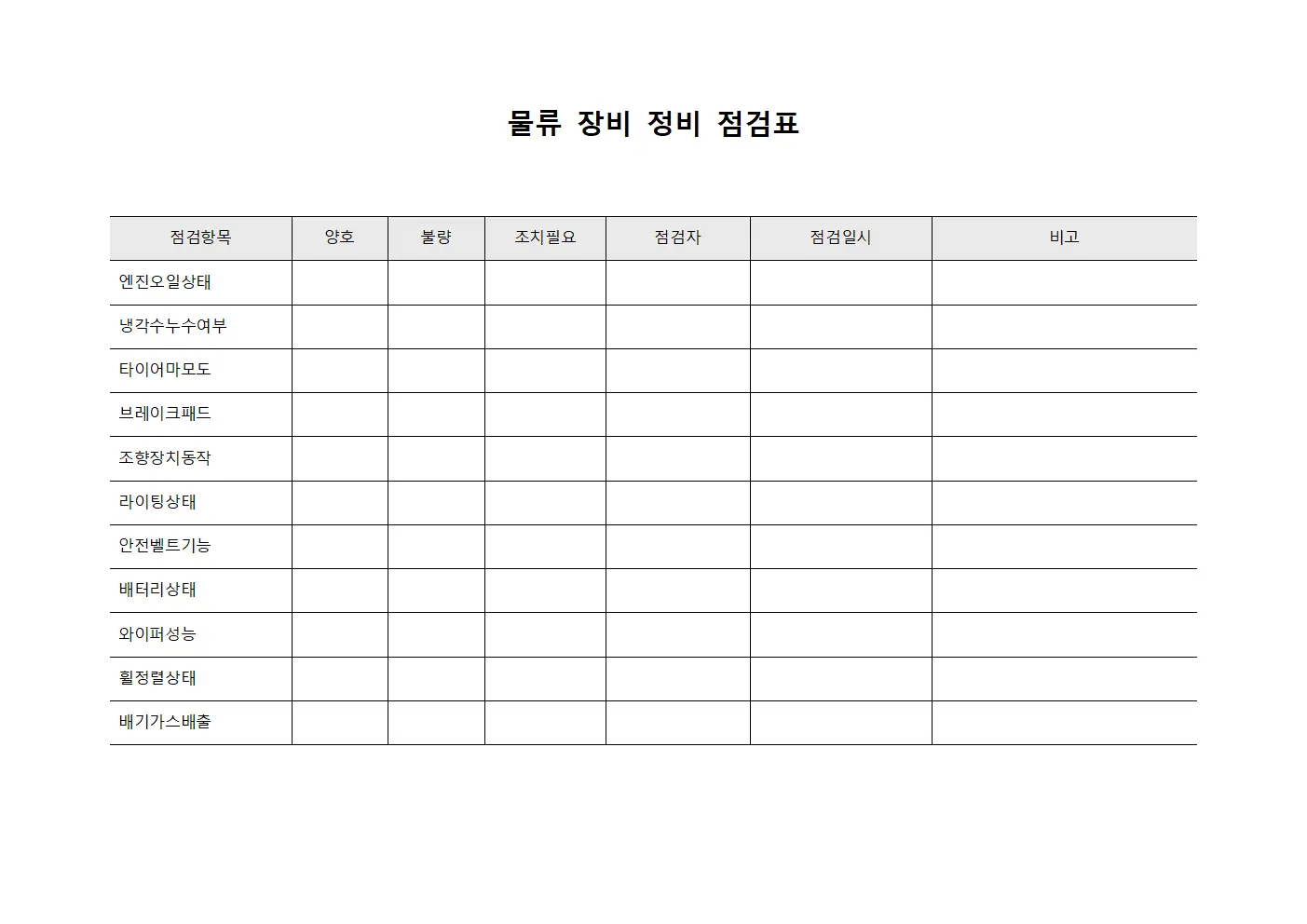 물류 장비 정비 점검표