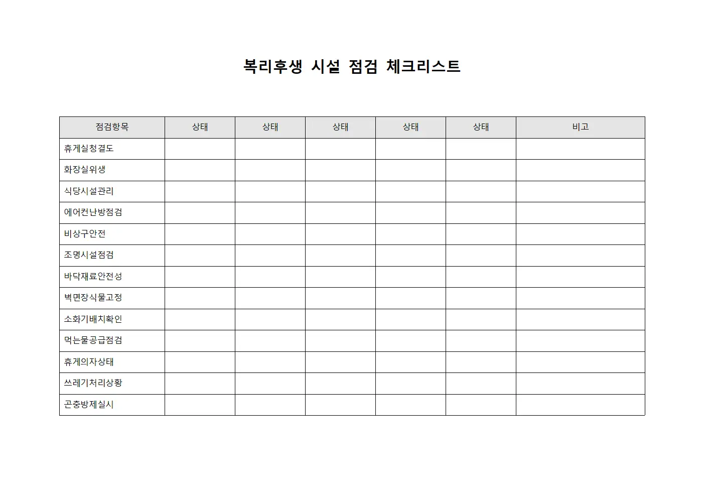 복리후생 시설 점검 체크리스트 파일서식