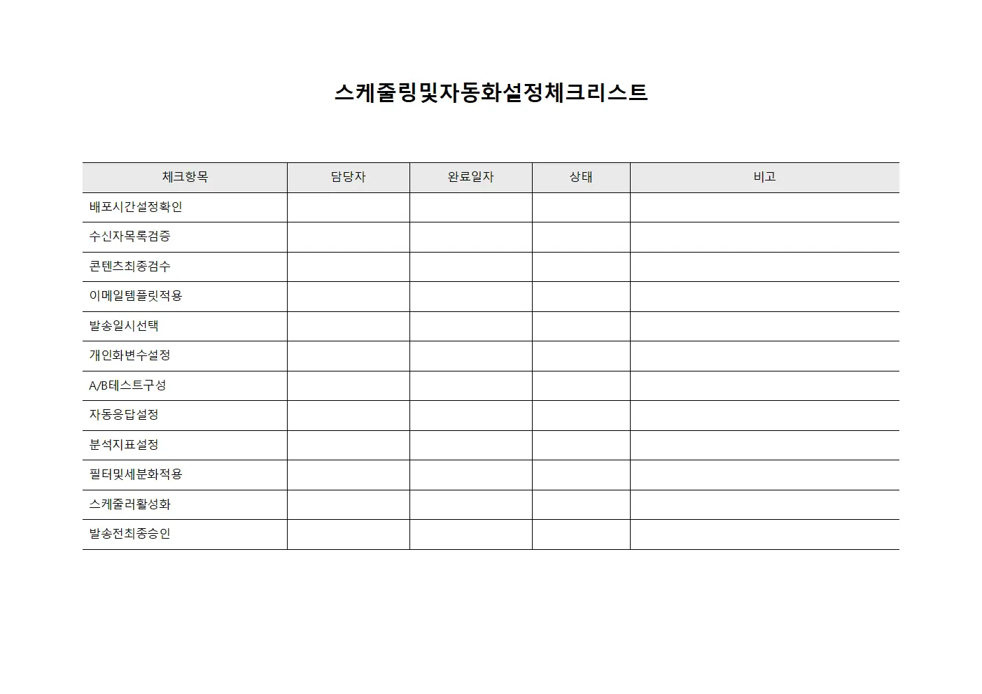 스케줄링 및 자동화 설정 체크리스트 양식파일