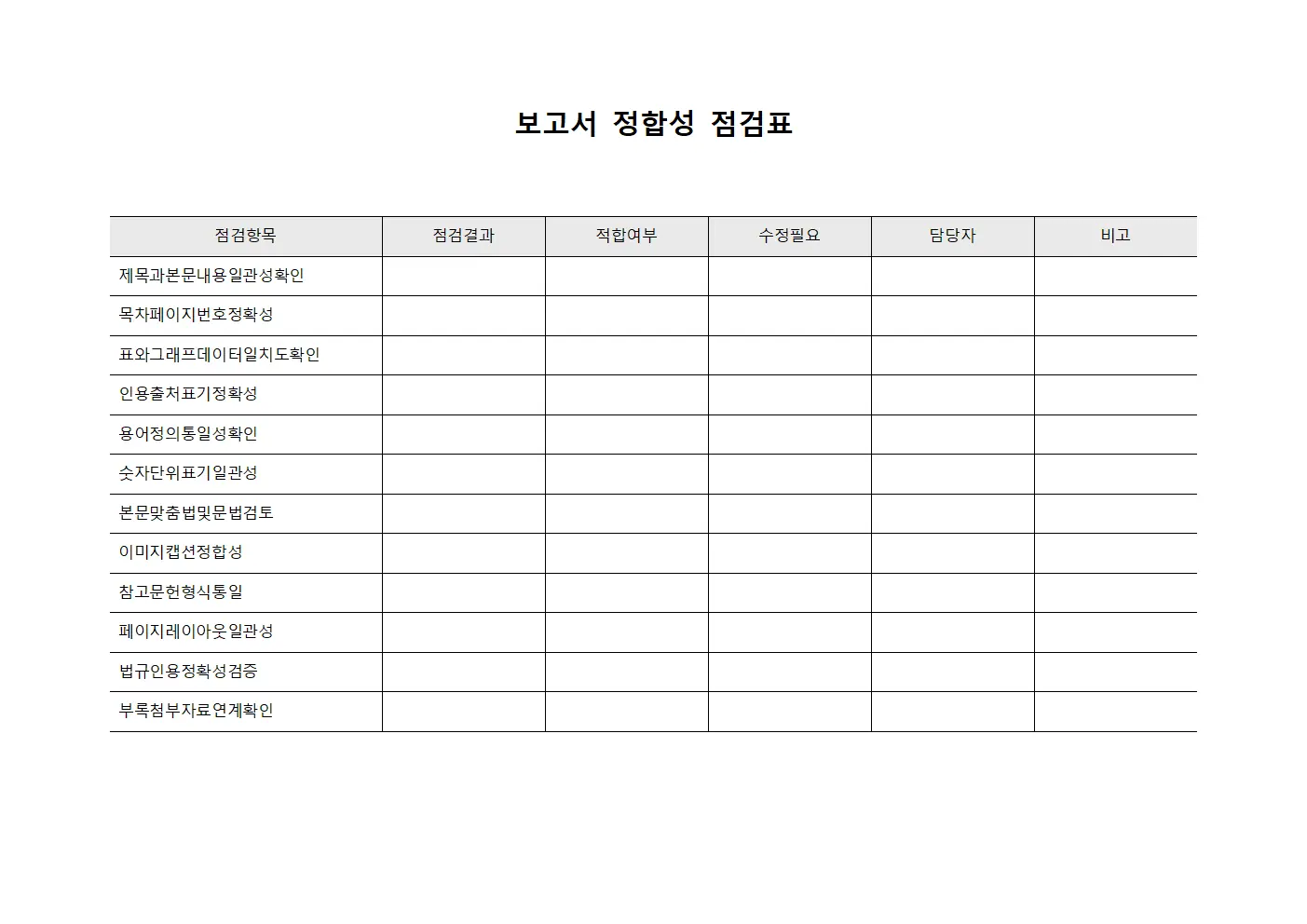보고서 정합성 점검표 문서양식
