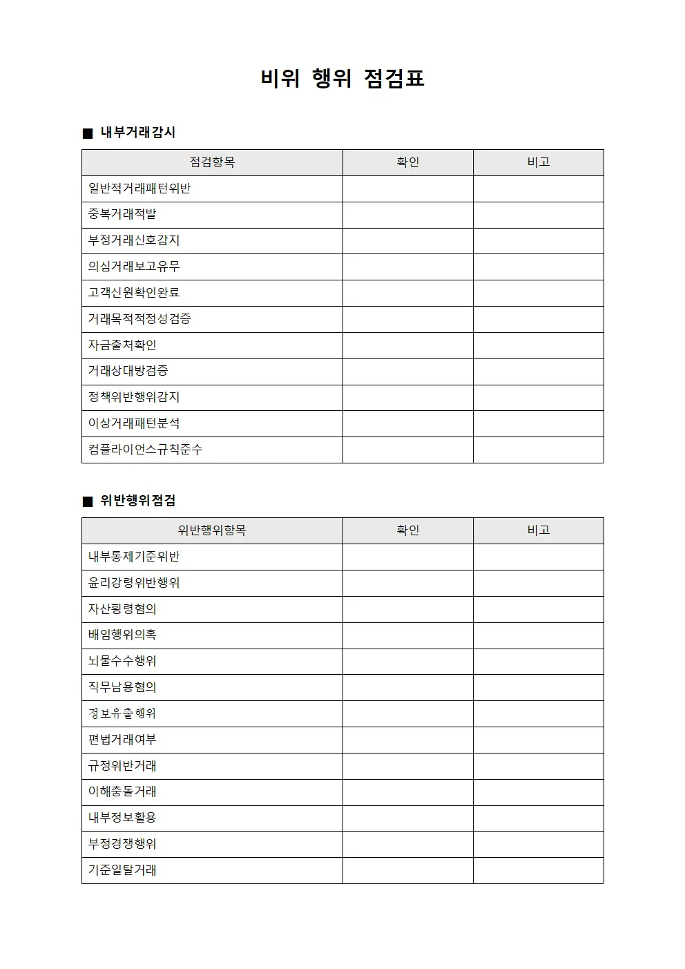비위 행위 점검표