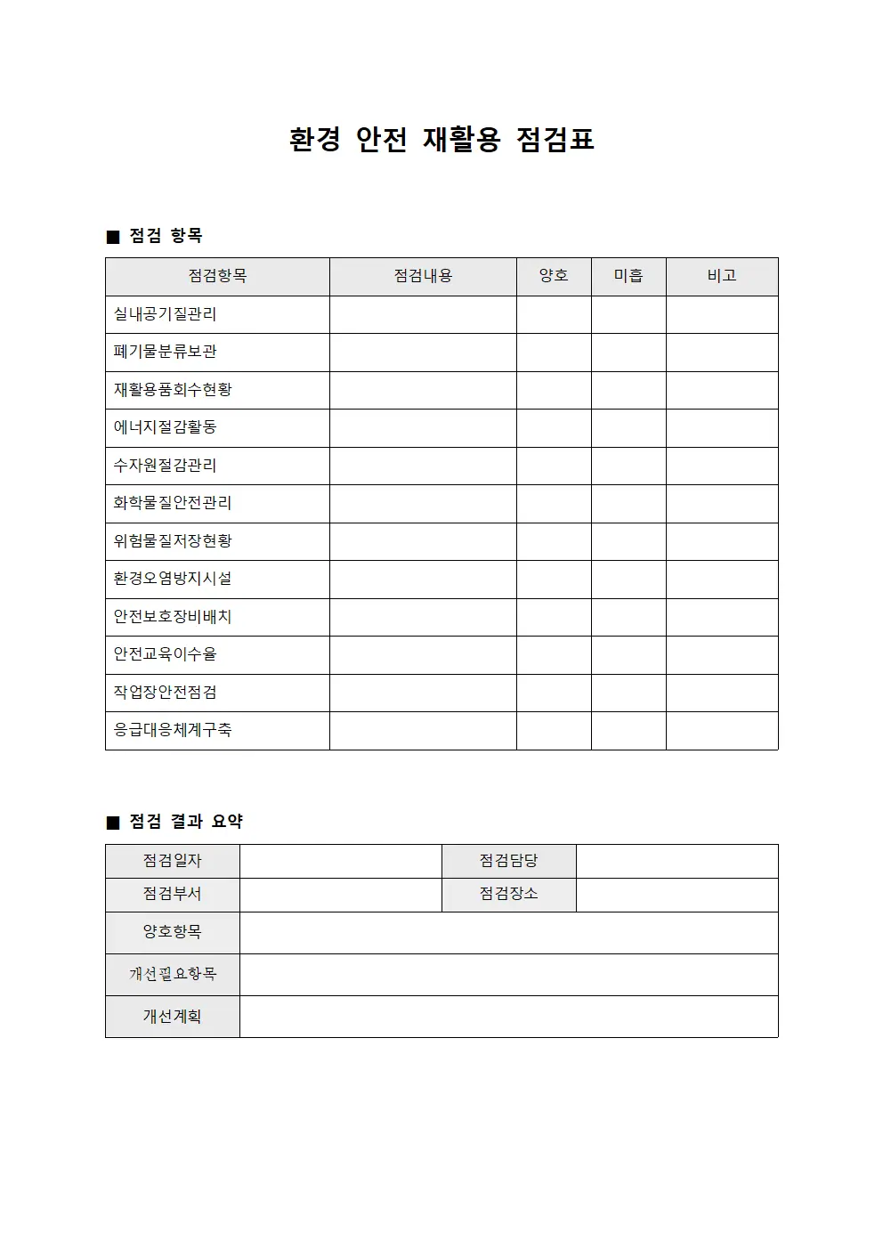 환경 안전 재활용 점검표