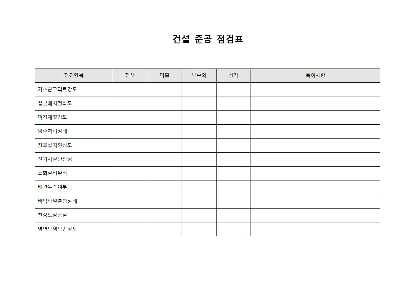 건설 준공 점검표